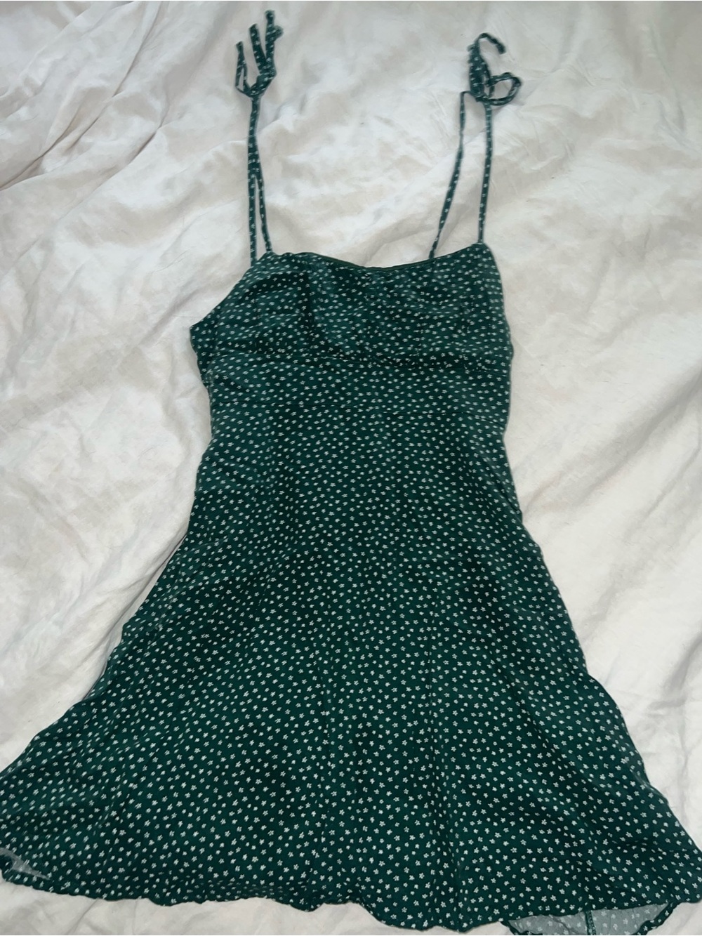 La Hearts Green Mini Slip Dress with White Dot Print